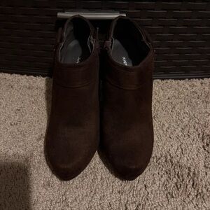 Xappeal Women's Dark Brown Suede Pointed Toe Heeled Ankle Boots